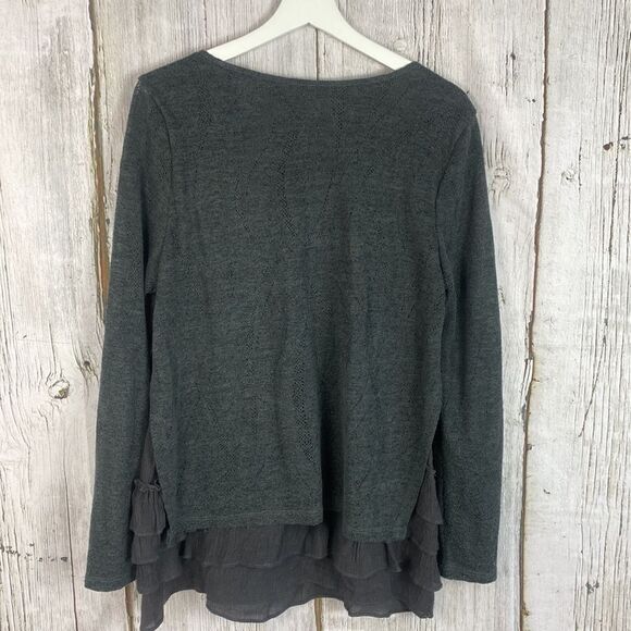 Mur Mur Knit Lightweight Sweater Ruffle Side Detail Gray Size Large  341 - Picture 6 of 9